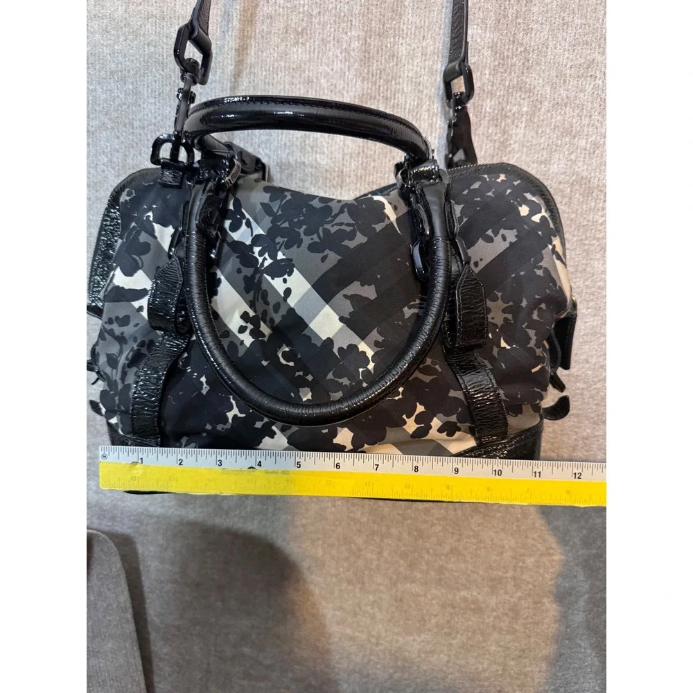 Burberry Floral Beat Check Foley Satchel Bag Patent Leather Crossbody Y2K